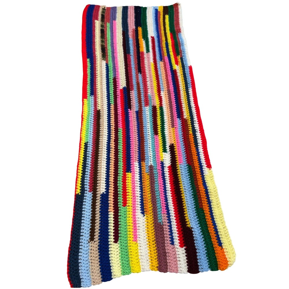 Boho Eclectic Handmade Crochet‎ Multicolor Scrap Yarn Table Runner Throw 48x20